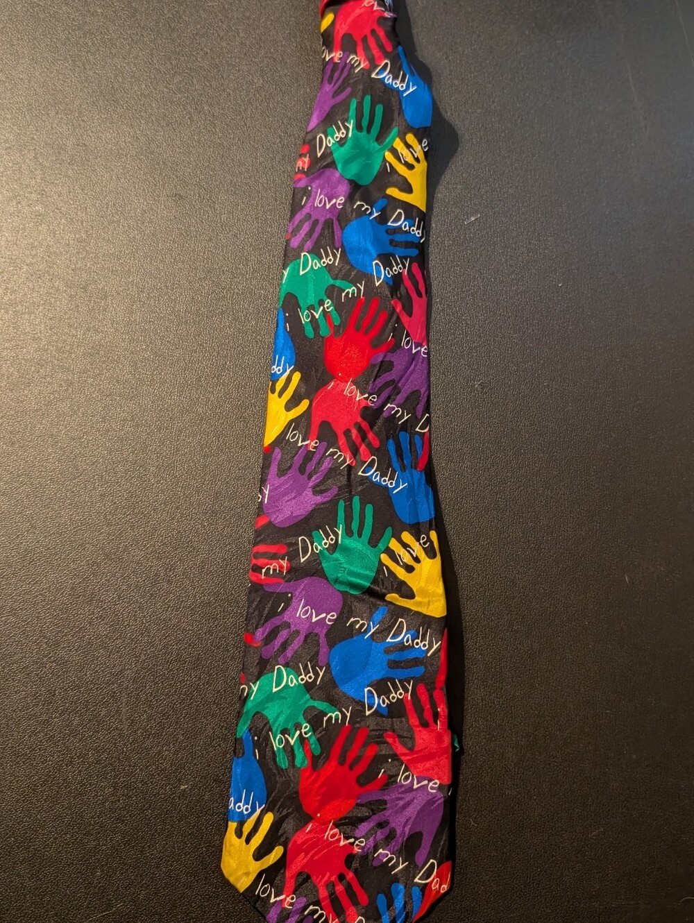 Men's Black Tie with Colorful Handprint Pattern